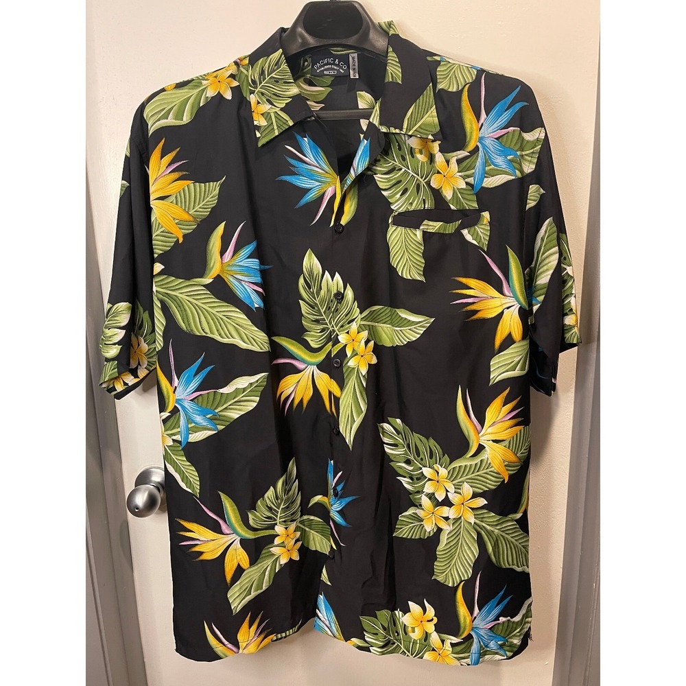 Pacific & Co Mens Hawaiian Shirt Size L (Black)